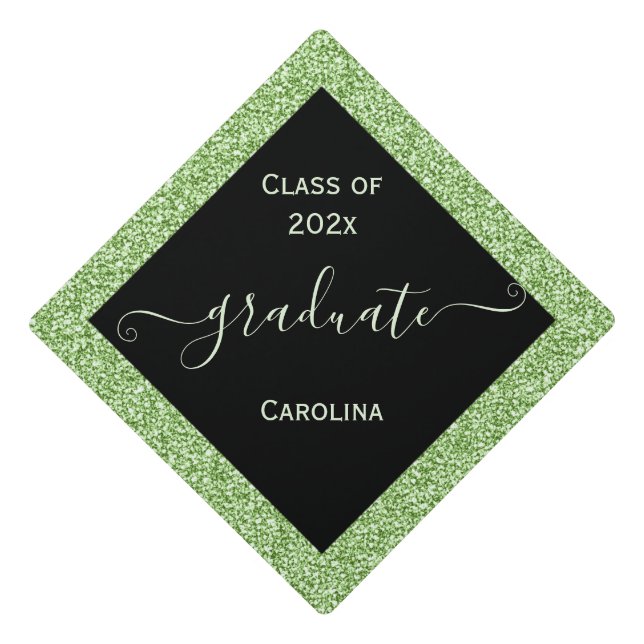 Green Glitter Frame Graduation Cap Topper (Front)