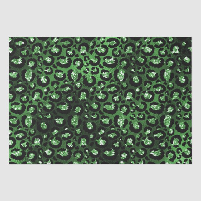Green Glitter Glam Leopard Spots Pattern Tissue Paper (Front)