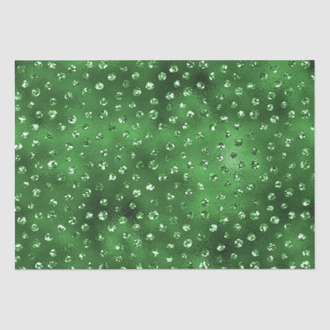 Green Glitter Glam Polka Dots Pattern Tissue Paper (Front)