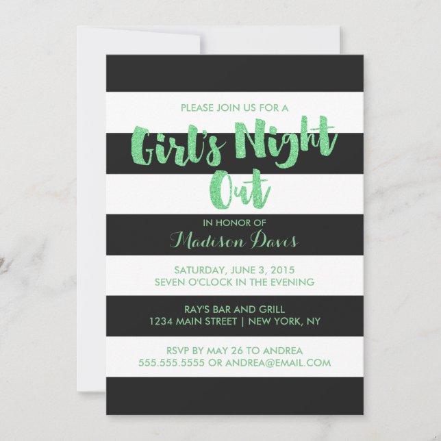 Green Glitter Glamourous Bachelorette Party Invite (Front)