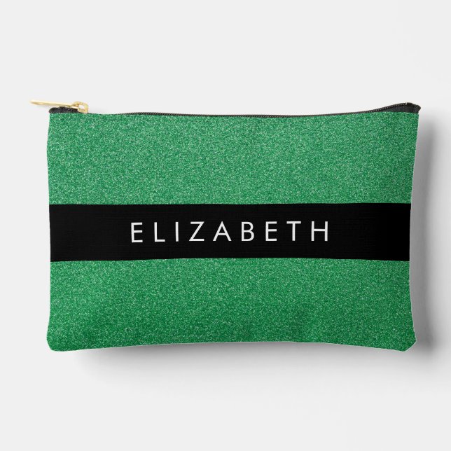 Green Glitter, Glitter Background, Your Name Accessory Pouch (Front)