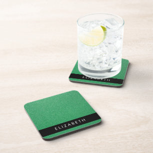 Green Glitter, Glitter Background, Your Name Coaster