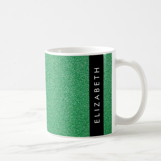 Green Glitter, Glitter Background, Your Name Coffee Mug (Right)