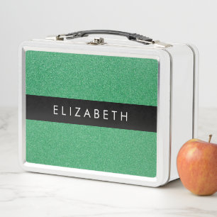 Green Glitter, Glitter Background, Your Name Metal Lunch Box