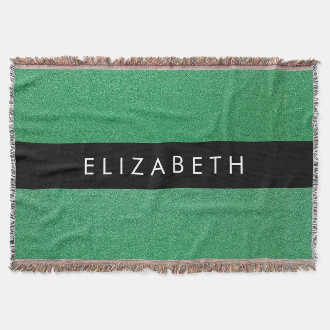 Green Glitter, Glitter Background, Your Name Throw Blanket (Front)