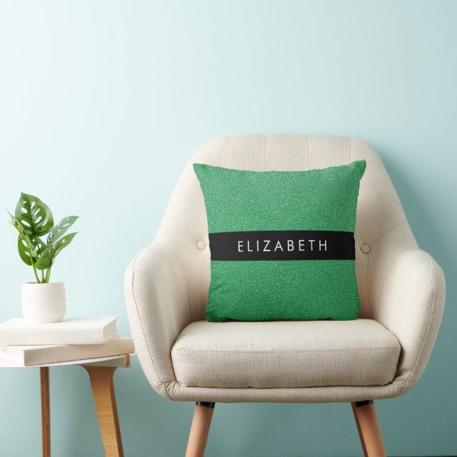 Green Glitter, Glitter Background, Your Name Throw Pillow (Chair)
