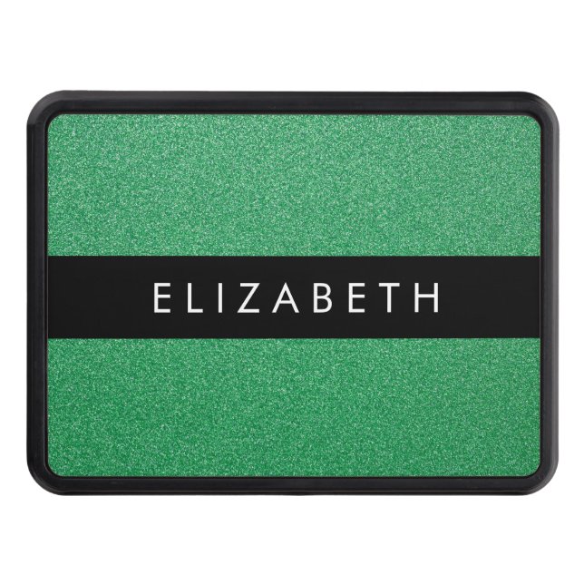 Green Glitter, Glitter Background, Your Name Trailer Hitch Cover (Front)