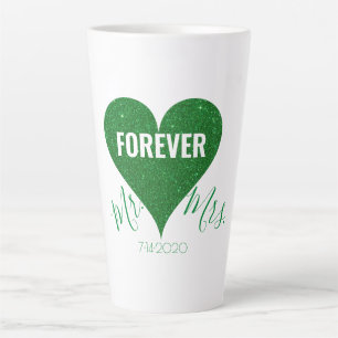 Green Glitter Heart Mr & Mrs Large Latte Mug