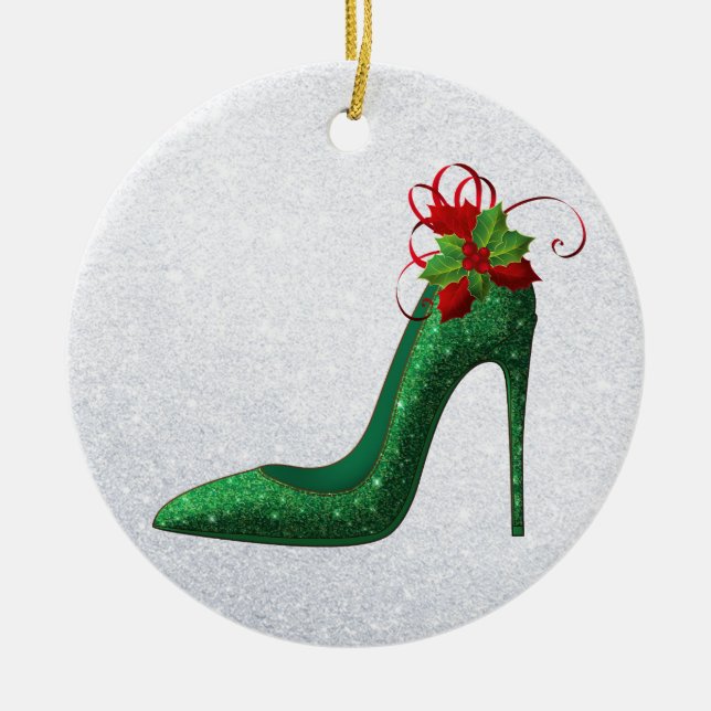 Green Glitter Heels Ornament (Front)