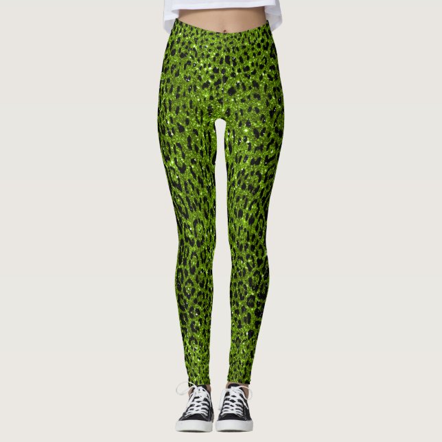 Green Glitter Leopard Pattern Leggings (Front)