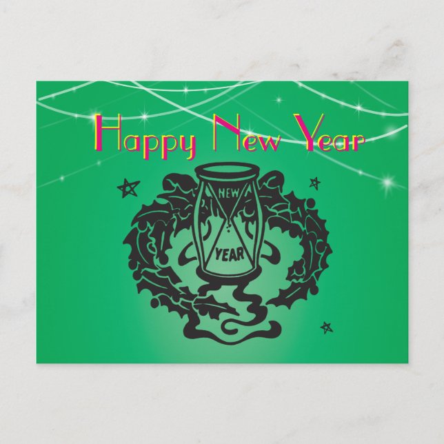 Green Glitter Lights Hourglass Retro Clipart Holiday Postcard (Front)