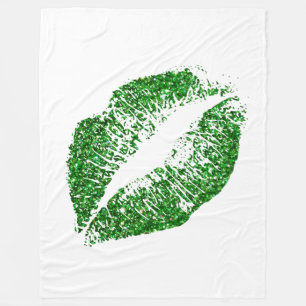 Green Glitter Lips #4 Fleece Blanket