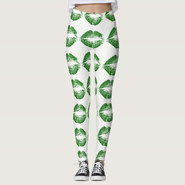 Green Glitter Lips Leggings (Front)