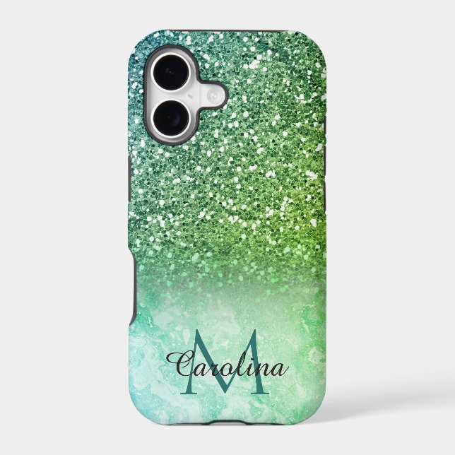 Green Glitter, Marble, Personalized (Back)