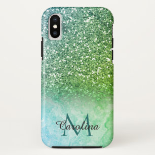 Green Glitter, Marble, Personalized iPhone XS Case