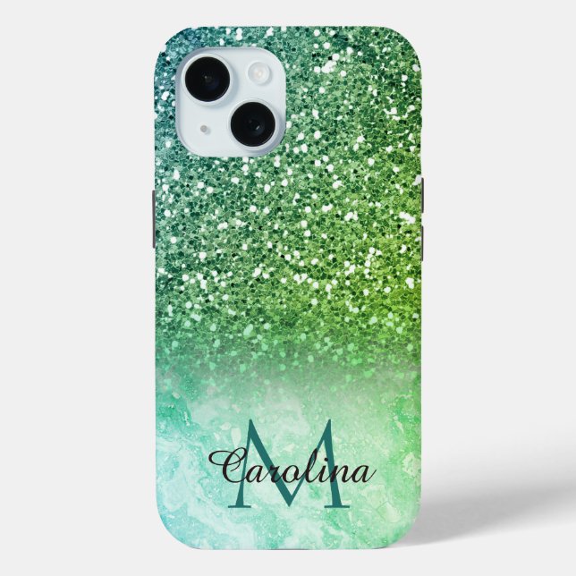 Green Glitter, Marble, Personalized Case-Mate iPhone Case (Back)