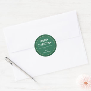 Green Glitter Merry Christmas Happy New Year Classic Round Sticker