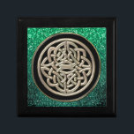 Green Glitter Metallic Gold Black Celtic Knot Gift Box<br><div class="desc">Green Glitter Metallic Gold Black Celtic Knot. Purple Geometric pattern background behind a black and gold Celtic shield knot tile topping a sleek, classy black jewellery box, keepsake holder or gift box for a beautiful present on it's own, or you can use it to present and supplement another special gift....</div>