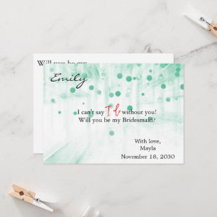Green Glitter Minimal Script Bridesmaid Proposal  Invitation