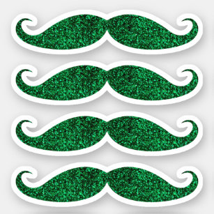 Green glitter moustache stickers