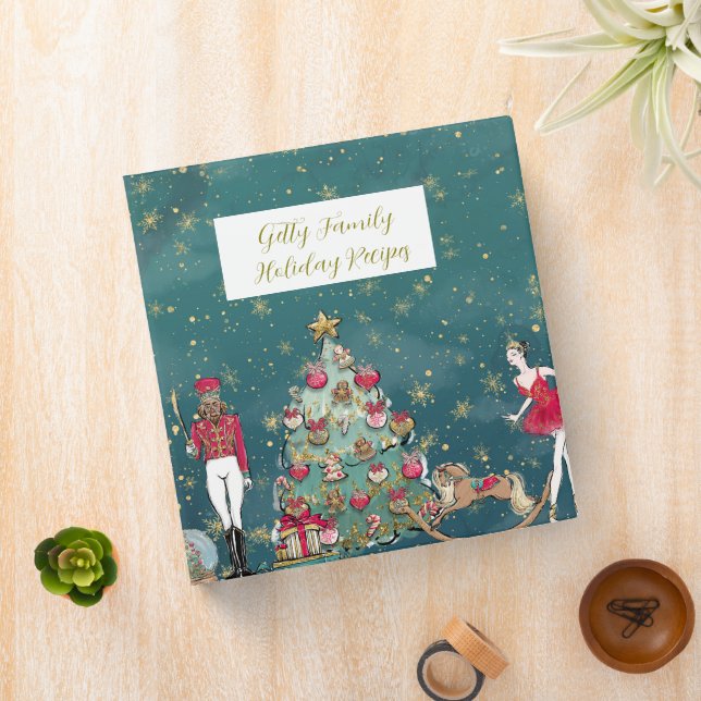 Green Glitter Nutcracker Ballet Holiday Recipe Binder (In Situ)