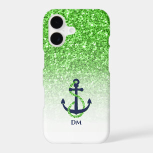 Green glitter ombre with blue anchor