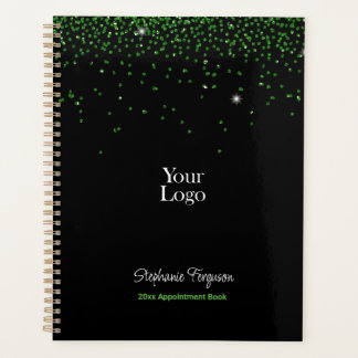 Green Glitter on Black Background Weekly Monthly Planner