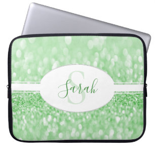 Green Glitter Personalize Laptop Sleeve
