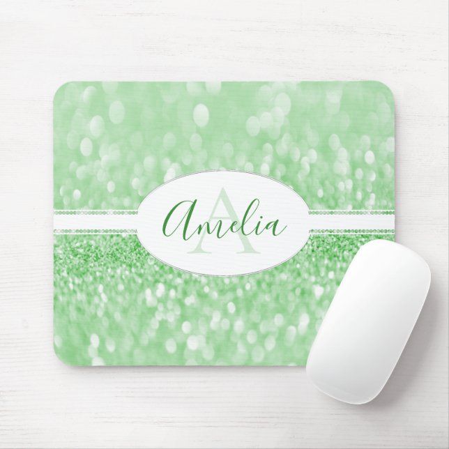 Green Glitter Personalize Mouse Pad (With Mouse)