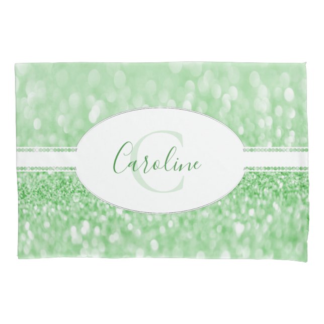 Green Glitter Personalize Pillow Case (Front)