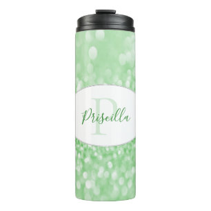 Green Glitter Personalize Thermal Tumbler
