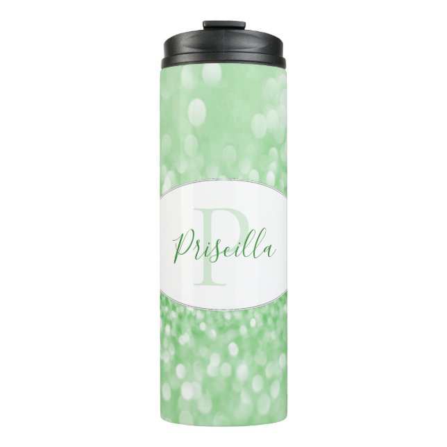 Green Glitter Personalize Thermal Tumbler (Front)