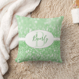 Green Glitter Personalize Throw Pillow