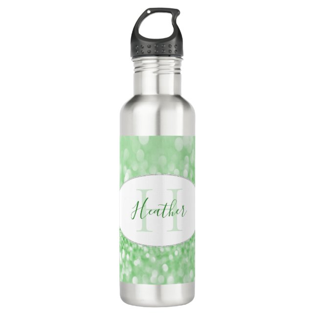 Green Glitter Personalize Water Bottle (Front)