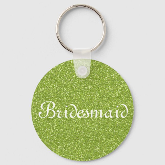 Green Glitter Personalized Bridesmaid Keychain (Front)