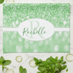 Green Glitter Personalized Kitchen Towel