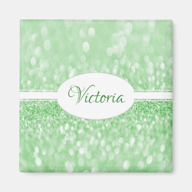 Green Glitter Personalized Magnet (Front)