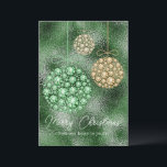 Green Glitter Photo Christmas Ornament Elegant  Holiday Card<br><div class="desc">Elegant green glittery faux rhinestone ornaments hanging with a traditional sentiment of Merry Christmas from our home to yours typography.  Add a favourite photo on the reverse side of this card for customization.  Accent glitter ornaments add to the beauty of this design on the reverse of this card.</div>