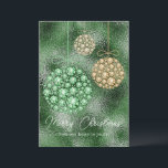 Green Glitter Photo Christmas Ornament Elegant  Holiday Card<br><div class="desc">Elegant green glittery faux rhinestone ornaments hanging with a traditional sentiment of Merry Christmas from our home to yours typography.  Add a favourite photo on the reverse side of this card for customization.  Accent glitter ornaments add to the beauty of this design on the reverse of this card.</div>