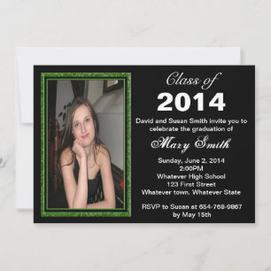 Green Glitter Photo Frame Graduation Invitation