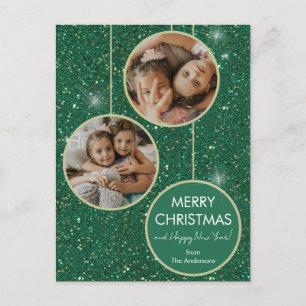 Green Glitter Photo Merry Christmas Holiday Postcard