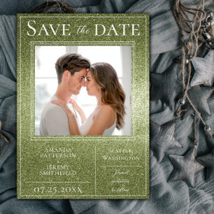 Green Glitter Photo Save the Date