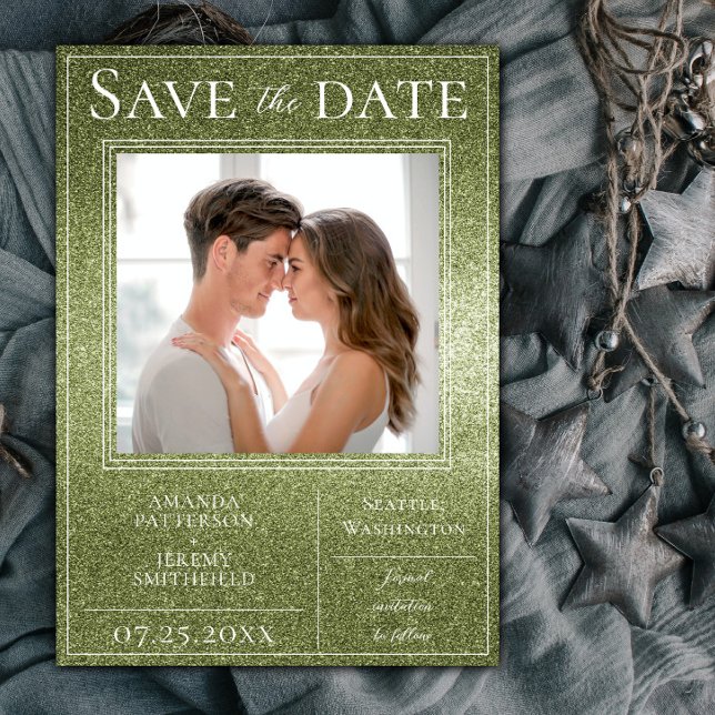 Green Glitter Photo Save the Date (Green Glitter Photo Save The Date)