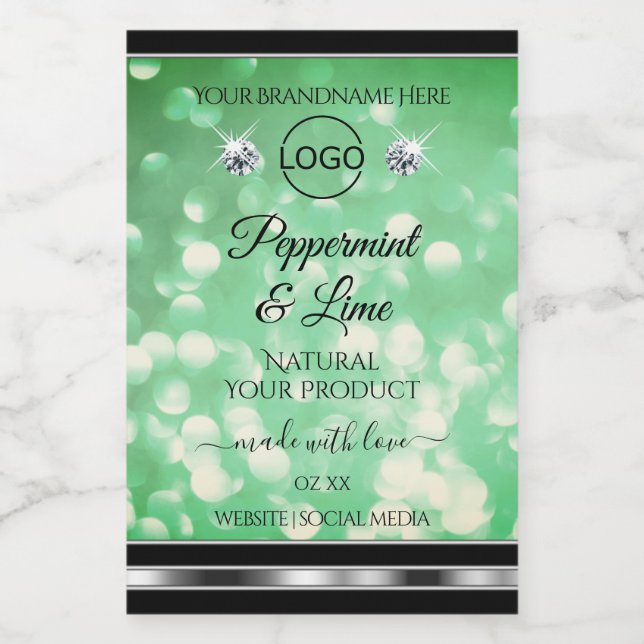 Green Glitter Product Labels Sparkle Diamonds Logo (Single Label)