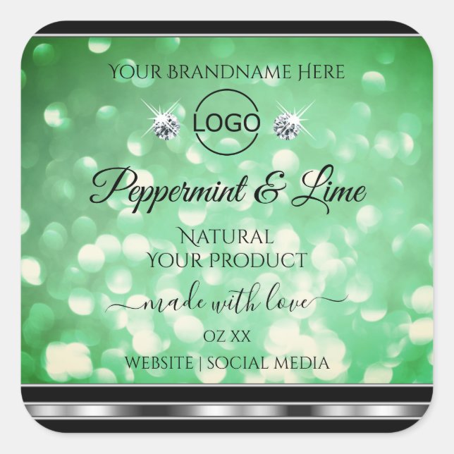 Green Glitter Product Labels Sparkle Diamonds Logo (Front)