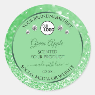 Green Glitter Product Labels with Logo Rhinestones
