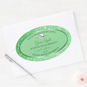 Green Glitter Product Labels with Logo Rhinestones