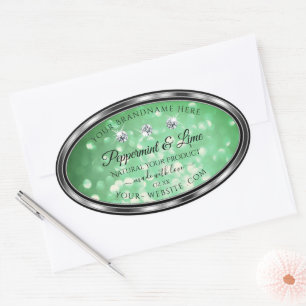 Green Glitter Product Labels with Sparkle Diamonds