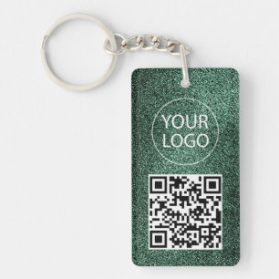 Green Glitter QR Code Business Card Your Logo Keychain