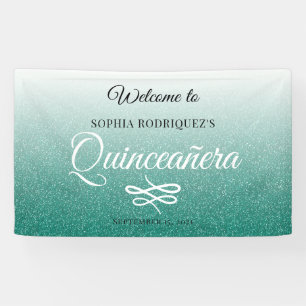 Green Glitter Quinceañera 15th Birthday Welcome Banner